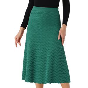 Elastic High Waist Stretchy Sweater Midi Skirt Dark Green